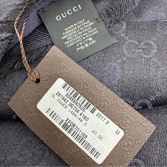 GUCCI scarf shawl GG Guccissima 140x140 cm wool silk 281942 Navy Black - Picture 13 of 16